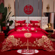 水星系列家紡120支純棉婚慶四件套全棉大紅色龍鳳刺繡喜被套婚嫁結婚2025新款 皇家喜事金-時(shí)尚 1.8m床 四件套，被套200*230cm