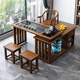 哈駱頓（HALODN）實(shí)木陽(yáng)臺茶桌茶臺燒水壺一體桌移動(dòng)茶桌可旋轉辦公功夫茶桌椅組合 旋轉茶臺桌+電器+圍椅*1+2方凳 長(cháng)120*寬47*高72-送貨上門(mén)