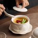 Amwell隔水燉盅一人食蒸蛋燉罐湯罐商用燕窩創(chuàng  )意帶蓋湯碗陶瓷家用煨湯盅 荷韻盅+蝶+勺（純白瓷）4英寸