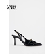 ZARA2025春夏季新品 女鞋 銀色搭扣帶飾尖頭高跟穆勒鞋3209410 80 黑色 37