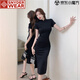 SNYDER WEAR2026新款連衣裙修身顯瘦名媛小黑裙女裝秋黑色旗袍復古中長(cháng)款魚(yú)尾 黑色-不送流蘇 S 建議85-100斤