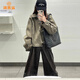 派吉鯊美式復古軍綠色仿麂皮絨夾克厚外套女初秋冬季2025新款翻領(lǐng)棒球服【軍綠色】【美拉德穿搭/小香風(fēng)/M 90-100
