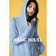 Basic House/百家好純色連帽毛衣開(kāi)衫小個(gè)子冬季針織上衣女 藍色 M