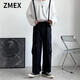 ZMEX背帶牛仔褲男日系潮牌潮流闊腿ins直筒工裝牛仔褲男 黑色E15 M