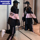 WASSUP JOYZON品牌運動服套裝女寬松大碼春秋新款時尚學(xué)生加絨休閑兩件套跑步服 粉黑色（春秋款兩件套） M（建議95-115斤）