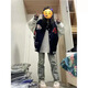 POUM美式復古棒球服設計感印花oversize寬松百搭青少年情侶夾克外套 TM-W752藏青色 L