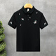 積繆巨帥氣刺繡青年polo衫男生痞帥修身翻領(lǐng)短袖t恤男士夏季高端半袖 黑色 L