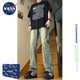 NASAWASSUP2025新款牛仔褲男款春秋季直筒微喇男裝美式高街潮牌痞帥炸街褲子 復(fù)古藍(lán) XL 【建議120-135斤】