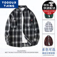 YOOOURTHING黑白格子長袖襯衫男春秋季休閑寬松港風(fēng)外套潮牌中式百搭襯衣服 黑色 XL (建議120-145斤)