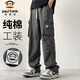 大嘴猴（paul frank）工裝褲男士夏季寬松休閑褲男褲純棉直筒褲子男 深灰色 XL