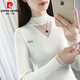 皮爾卡丹（pierre cardin）針織打底上衣女修身半高領(lǐng)蕾絲毛衣秋冬季長(cháng)袖打底衫內搭拼接網(wǎng)紗 白色 2XL 125-145斤