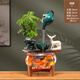 MPPMCK陶瓷創(chuàng)意新擺件懸壺流水?dāng)[件循環(huán)宿舍魚缸小型家用辦公室水景 墨綠色-懸空茶壺 【一鹿發(fā)財】+植物+木架
