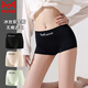 貓人（MiiOW）冰絲安全褲女士無(wú)痕透氣純 棉襠平角內褲女防走光打底褲四角短褲 隱形膚+百搭黑 2條 L 【適合100-120斤】