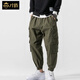 才俏工裝褲男秋季束腳直筒寬松韓流秋季百搭ins超火秋冬休閑褲男褲子 K10軍綠色 M