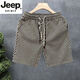 JEEP SPIRIT吉普高端輕奢格子短褲男士夏季潮牌寬松直筒五分褲外穿休閑沙灘褲 咖色 M