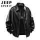 JEEP SPIRIT短款黑色仿真皮衣外套男春秋款大碼痞帥美式復古飛行員機車(chē)服夾克 黑色 L