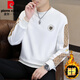 皮爾卡丹（pierre cardin）男士衛衣?tīng)C鉆歐版春秋季寬松潮流長(cháng)袖t恤加絨加厚秋冬圓領(lǐng)打底衫 白色加*絨* 加厚 2XL 145-160斤