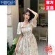 莫代爾碎花小清新連衣裙2025夏季新款設(shè)計(jì)感褶皺收腰溫柔風(fēng)時(shí)尚中長裙子 碎花短袖連衣裙 M 100-110斤