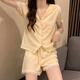 JIOESC睡衣女士夏季短袖短褲2025年新款甜美可愛(ài)可外穿休閑家居服兩件QC 黃格花邊 L 【100-120斤】