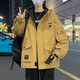 質(zhì)獅衣頻特大號外套男寬松加肥加大碼男裝春秋胖子潮牌工裝夾克胖子300斤 黃色 3XL 175-195斤