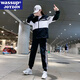 WASSUP JOYZON春秋新款品牌運動(dòng)套裝女寬松大碼加絨學(xué)生青年休閑跑步服兩件套潮 黑白色（春秋款兩件套） L（建議115-135斤）
