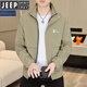 JEEP SPIRIT2025春秋季新款立領夾克男士高端休閑百搭工裝褂子短款風衣外套 9931卡其色 XL -120斤