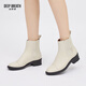 DEEP BREATH深呼吸女鞋牛皮松緊套筒切爾西靴一腳蹬短靴AX15135 米白 37