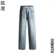 眩度小個(gè)子男生美式直筒寬松九分牛仔褲春秋新款潮流美式高街百搭褲子 淺藍色 褲長(cháng)96CM（九分褲） S （85-105）