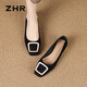 ZHR單鞋女優(yōu)雅知性淺口粗跟女鞋通勤風(fēng)氣質(zhì)方頭船鞋女 BL527 黑色 39