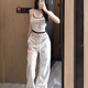 衣然呈品休閑褲女春季新款美式高街潮牌寬松字母刺繡波點(diǎn)運動(dòng)闊腿長(cháng)褲子女 白色 M 【建議90-105斤】