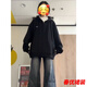 芭瑾圖美式連帽拉鏈開(kāi)衫灰色衛衣女2024秋冬季新款寬松oversize外套上衣 黑色春秋薄/款 M