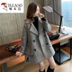 啄木鳥(niǎo)春秋小香風(fēng)毛呢外套女西裝領(lǐng)夾棉加厚小個(gè)子雙排扣呢子大衣中長(cháng)款 灰色 L 100-120斤
