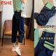 FSHE2025新款梨形身材春秋季高腰牛仔褲女寬松顯瘦哈倫蘿卜老爹褲長(zhǎng)潮 深藍(lán)撞色果綠 2XL 建議125-140斤