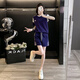冠軍閃電美國(guó)重磅港風(fēng)羽毛球服運(yùn)動(dòng)套裝女夏拼色短袖寬松顯瘦透氣側(cè)條紋短 寶藍(lán)色 短袖+短褲兩件套裝 L(130斤內(nèi))