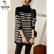 啄木鳥(niǎo)羊·毛衫女2024冬季新款半高領(lǐng)毛衣外穿包臀中長(cháng)款時(shí)尚高端打底衫 黑白條紋 L 101-120斤