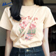 回力國風(fēng)短袖女t恤夏季2025年新款少女粉大碼胖mm好看純棉半袖體恤衫