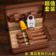 高希霸（cohiba）雪茄盒子便攜式隨身雪松木保濕盒套裝真皮雪茄包配雪茄剪打火機 棕色套裝 (不含雪茄)