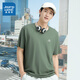 真維斯男裝夏季新款 純棉舒適平簡(jiǎn)約紋V領(lǐng)短袖T恤上衣男百搭休閑衣服JW 青軍綠2770 L 180/100A