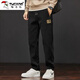 啄木鳥(niǎo)休閑褲男秋季時(shí)尚百搭加絨直筒褲男顯瘦寬松褲子秋季男休閑長(cháng)褲男 261黑色常規 XL 建議120-150斤