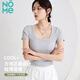 NOMe帶胸墊法式方領(lǐng)短袖短款T恤女外穿螺紋修身露臍半袖 灰色 M 