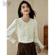 初申秋冬長(cháng)袖襯衫女輕法式蕾絲珍珠紐扣加厚保暖襯衣上衣S143C2036