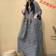 【特價】日本出口余單剪標女撿/漏格子V領長袖亞麻棉麻連衣裙 大格紋(少量現(xiàn)貨) 大碼均碼【建議100-200斤】