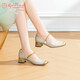 金利來(lái)（Goldlion）女鞋新中式國風(fēng)單鞋一字帶魔術(shù)貼粗跟瑪麗珍鞋G661430136香檳35
