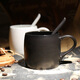 全適陶瓷杯咖啡杯牛奶杯 咖啡色釉啞光馬克杯早餐杯情侶水杯黑色420ml