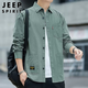 JEEP SPIRIT吉普長袖襯衫男春季休閑純棉襯衣男士多口袋外套男裝 豆綠色 2XL 