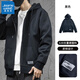 真維斯（Jeanswest）男士上衣秋冬季連帽衛衣大碼秋裝夾克男生長(cháng)袖寬松休閑運動(dòng)外套 黑色-春秋款 加厚 XL 體重140-160斤