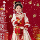 萌乎福綿綿 漢服女童拜年服秋冬加厚喜慶新年裝 裙子套裝 紅色 90