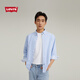 Levi's李維斯男士美式復古刺繡休閑簡(jiǎn)約商務(wù)通勤條紋長(cháng)袖翻領(lǐng)襯衫 藍色 M