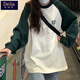 矜持范美式復(fù)古撞色學(xué)院風(fēng)拼接插肩長袖T恤女薄款柔軟情侶休閑上衣女 白綠色[優(yōu)質(zhì)面料]秋季新品 S 適合60-85斤