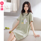 芬騰夏季薄款短袖純棉家居服大碼可愛(ài)睡衣全棉女款連衣睡裙 草綠 XL
